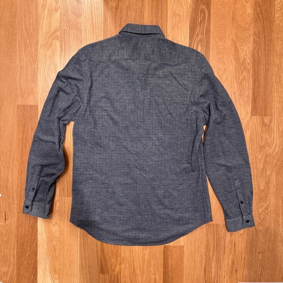 ZARA Chambray Polka-Dot Button-Up Collared Shirt L Long-Sleeve Blue Slim Fit - Picture 4 of 8